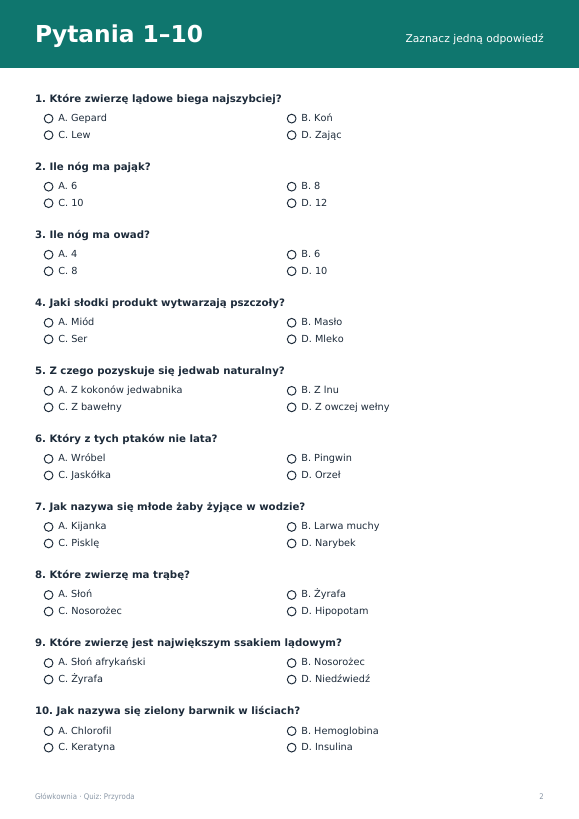 Quiz wiedzy: Przyroda